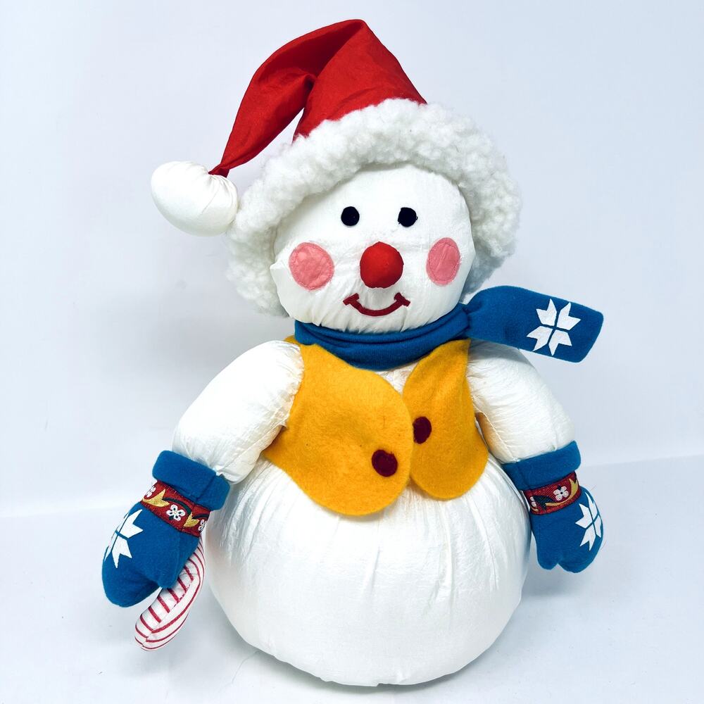 1994 Silver International Christmas Plush Puffy Snowman With Candy Cane White